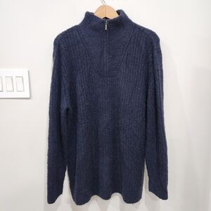 L.L.Bean Cozy Cloud 1/4 Zip Sweater XL Navy Blue Wool Nylon Blend Soft Knit